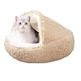 DICOCO 猫 ベッド 犬 ベッド クッション グッズ - 半閉鎖型 貝殻型 もふもふ 丸型 ドーナツふわふわ もこもこ ぐっすり眠る 洗える キャット 通年 猫用 小型犬用 ペット用品 シャンパン 50cm