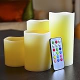 Flameless LED Illumicandle - 4 Nonflammable Wax Battery Operated Pillar Electric Candles - Multi Fun