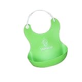 Topzh® 快適なソフトベイビービブフードキャッチャーと調節可能なネックバンド付き防水シリコンビブ - 男の子や女の子用の簡単なクリーンベイビービブ、2本セット (緑)