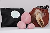 Rose Quartz set of 3 with drill hole in beautiful soft leather presentation pouch in box