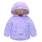 Smile キッズ 子供　ダウン ジャケット ベビー 子供服 ダウンコート 棉服 防寒 保温 アウターウエア 女の子 男の子 フード付き 秋冬　通園/通学　可愛い (110cm, パープル)