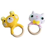 2のセット、[イエローベアと白い猫]かわいい赤ちゃんの木製のおもちゃのおもちゃ