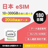 【日本 eSIM】180日間 20GB プリペイドeSIM 5G 4G LTE データ通信専用(音声通話不可） 契約・本人確認不要 Japan eSIM 【mewfi eSIM】