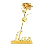 24 Kゴールドメッキ1 Romanticゴールドローズフラワーwith Loveベース