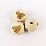 Mamimami Home 噛ても大丈夫　天然木製 ビーズ おもちゃ　おしゃぶり　ママジュエリー DIY 噛がため　レーザー印刷　マウス 20mm 40個