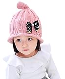 2 - 5年の女の赤ちゃんボウパールデコレーションキャップ毛糸の帽子の子供たちのウール立体ニットキャップのための冬の暖かい帽子 (ピンク)