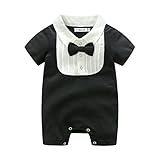 ALLAIBB ベビー服 ロンパース 夏 男の子 半袖 新生児 紳士 フォーマル 蝶ネクタイ おしゃれ 生産お祝い お食い初め size 70 (ブラック)
