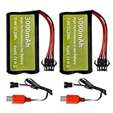 2PCS 7.4V 3000mAh 15C 2S Li-ion バッテリバンドSM-4PプラグUSB充電ケーブル付き用のEC08 DE85 リモコン自動車トラックリモコン船リモコン無人機工事車