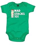 (マッド　スタックス　ヨー。) Mad Stacks Yo!, プリント　ベビースーツ - グリーン/白/カラートランスファー 6-12 ヶ月