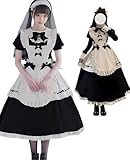 [KALAOK] メイド服 コスプレ メイド 仮装 コスチューム コスプレ衣装 大人用 レディース 3点セット かわいい ゴスロリ 8295ロング S