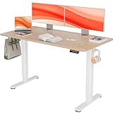 Claiks 電動昇降デスク 初心者向け スタンディングデスク パソコンデスク 幅140cm 奥行60cm ホワイトフレーム/ナチュラル天板