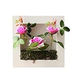ウォールグリーン　フェイクグリーン　ボタニカルフレーム付き　スクエア　正方形　花器　花瓶　セット　ローズ　薔薇　北欧風　鉢植え　合成樹脂　シルク　ピンク　バラ色　緑　赤
