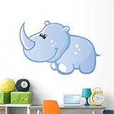 Wallmonkeys wm308169かわいいベビーブルー漫画Rhinoピールとスティック壁デカール 60"W x 43"H - Jumbo GEN-16413-60