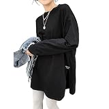 [MEME XTRA] メメエクストラ 長袖tシャツ レディース ロングtシャツ 無地 黒tシャツ 白tシャツ ロング 秋 春 ゆったり おおきいサイズ ビッグシルエット tシャツ 透けない 綿100 トップス 丸首 薄手 おしゃれ シンプル 重ね着 韓国 ブラック XL