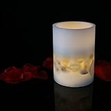 micandle Real Wax Flameless Flameless WarmホワイトLEDキャンドルブルー海シェルパターンPillar Candle Lights with乾電池式。 S ブル