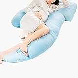 Nunubee ブルー U型妊婦枕 妊婦抱き枕　授乳クッション U型ビッグサイズ 多機能 ハグピロー 寝心地サポート枕 横寝 昼寝 トラベルクッション 母の日 145*22*14cm