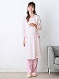 Angeliebe エンジェリーベ マタニティ パジャマ 授乳口付き 天竺 ランダム ドット プリント 七分袖 ナイティ 産前 産後 前開き 妊婦服 M～L ピンク 21971 21971100
