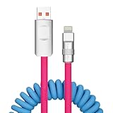 充電ケーブル Type-C 純正 ライトニングケーブル 急速充電/超高耐久/高速転送 二重ナイロン キレイにまとまる 収納便利 バネ スパイラル かわいいカラー (USB-A & ライトニング)