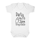 (フロソ) FLOSO 赤ちゃん・ベビー用 Party My Crib 2am Bring A Bottleプリント 半袖ボディースーツ ロンパース スリープスーツ ベビー肌着 (12-18ヶ月) (