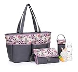 CECII 4pcs Deluxe Diaper Tote Bag set Including Matching Baby Change mat x1 Detachable bottle holder