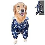 LIKOKLIN 犬用レインコート 犬カッパ 雨具 通気 帽子付き 反射条付き 散歩用犬服 着脱簡単 ド 犬ジャケット ペット雨具 中型犬 大型犬 着脱簡単 ド 犬ジャケット ペット雨具 ホワイト ，ブルー (ブルー【四足用タイプ】, XXXL)