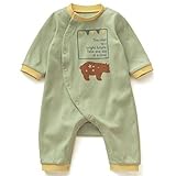 InitialG【イニシャルジー】ベビー服 新生児 赤ちゃんの服 スナップ オーガニックコットン 長袖 コンビドレス 肌着 熊柄 馬柄 子供 017-bcfs-xhy001 (70ｃｍ, グリーン)