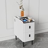 USB ポートと充電ステーションを備えたスマート LED ベッドサイド テーブル、ライト グレーの 3 つの引き出し付きナイトスタンド、寝室用のスリムな小型ベッドサイド キャビネット (サイズ: 幅 30 cm/11.8 インチ、色: ホワイト)