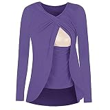 妊婦服 Timsa マタニティ パジャマ 授乳口 Tシャツ レディース トップス 長袖 2層 スプライス T-shirt 無地 幼児 授乳口付き ルームウェア 春夏秋 快適 ゆったり 上着 産前 産後