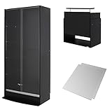 【福袋】【地球家具】コレクションラック「ワイド」新シリーズセット 幅83cm 奥行39cm 【正規品】[鍵付きコレクションケース] [耐震]（引き戸 ハイタイプ本体+上置きハイタイプ+背面ミラー） ブラック