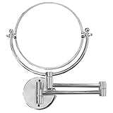 壁付けミラー　メイクに便利なアームミラー 3倍拡大鏡 折りたたみミラー クロームシルバー 伸縮ミラー