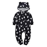 Karchi　女　超可愛い 幼児の赤ちゃん 男の子 女の子の厚手 プリントフード付き ロンパー ジャンプスーツの服 家の服 (9M, 黒)