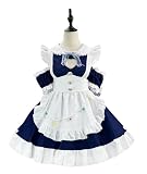 [YZZYQQ] メイド服 cosplay ロリータ 人気 ハロウィン 萌え メイド 可愛い ロリータ 半袖 パーティー イベント 演出服 カチューシャ付き ネイビー 5XL