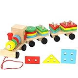 SUNONE11 Wooden Geometry Train Shape Jigsaw Puzzles Peg Puzzles for Toddlers Games Toys Learning Edu