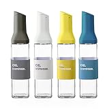 ColorfulHome オイルボトル 醤油差し 液だれしない 4本セット 見せる収納 スタイリッシュ 片手 ガラス 調味料入れ 油入れ ドレッシングボトル 調味料 ビン オイル差し 醤油 酢 ビネガー オイル 容器 500ml 料理用 ギフト (マルチカラー)