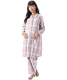 73120 Nishiki(ニシキ) ルームサプリ マタニティ パジャマ 長袖 授乳口付き 前開き レディース 秋 春 ソフトビエラ素材 綿100％ 産前 産後 ウェスト調整付パンツ 【ﾋﾟﾝｸ×ｸﾞ