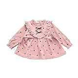 Pojour 春 0-2歳 2-7歳女の子可愛いドットドレス 長袖スカート 通気 綿 ピンク(70cm)