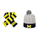 NCAA Michigan Wolverines Gustビーニー帽子とストライプラグビースカーフ2パックバンドル