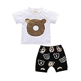 Domybest ベビーTシャツ ショットパンツ ベビー服 上下セット 赤ちゃん 男の子 女の子 子供服 半袖 可愛い クマ柄 超柔らかい 普段着 写真 人気 春 夏 2点入り