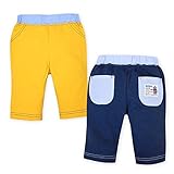 (マスタード/95cm)ベビー服 男の子 6分丈 パンツ ボトム ニット ミニ裏毛 ストレッチ 配色切替 ワッペン ウエストゴム 男児 ベビー