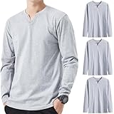 Hisitosa 長袖tシャツ メンズ 秋 3枚組 4枚組 綿100% 無地 ヘンリーネック t シャツ インナーシャツ メンズ 肌着 v ネック ロングtシャツ (JP, アルファベット, XL, 3枚組-グレー)