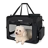 Totoro ball 犬用キャリーバッグ ソフトクレート 犬 キャリーケース 中型犬 犬用クレート 折りたたみ 犬 車用ケージ 5面メッシュ ロック付き 給水ボトルバンド付き 中小型犬・猫2匹 10kgまで『車載、旅行、避難、アウトドア、帰省で活用！』 (ブラック, M（60L x 42W x 42H cm）)