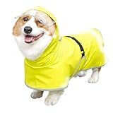 GIIPET 犬用レインコート 猫犬兼用 カッパ 小型犬 中型犬 大型犬 透明帽子付き 防水 防風 速乾 軽量 マジックテープ調整 着脱簡単 リード穴 梅雨対策 散歩用 (イエロー, 10-14kg)