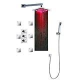 Possbayバスルームシャワーセットwith 8インチ真鍮クロムSquareオーバーヘッド温度Sensitive Rainfall LEDシャワーヘッド真鍮ハンドヘルドシャワーヘッドと6 Side壁