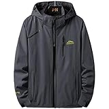 [Aquiver] ジャケット メンズ ウィンドブレーカー 春秋冬 ジャンパー 防風防寒 アウトドアジャケット マウンテンパーカー 無地 フード付 取り外し可能 (グレー, M)