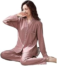 女性の中空レースパジャマセット、ボタンスタイルプラスサイズカジュアルウェア、レディーススーパーソフトスリーブパジャマ、2ピース長袖パジャマすべての季節に適した 着る毛布 (Color : Dark pink, Size 