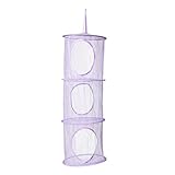 メッシュHangingスペースセーバーストレージバッグ、多機能ポータブル折りたたみ3シェルフ壁クローゼットHanging Storage Net Kids Toy Organizer Bag パープル