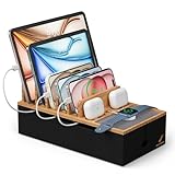 Pezin & Hulin 充電ステーション オールデバイススタンド 置台 竹製 8台収納タイプ スマホ/タブレット/スマートウォッチ/イヤホンなどに対応 ナチュラルとブラック（ご注意：本製品はコンセント/充電ハーバなどは含まれません、別途購入が必要です）