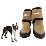 【LIFELIKE公式】ダブルストラップシューズ SS S M L XL XXL 4足セット 犬 靴 犬靴 犬の靴 ドッグシューズ ラバー お散歩 雨の日 小型犬 中型犬 大型犬 介護 怪我 ケア 災害 ライフライク (ベージュ, SS)
