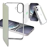 Carrier-City iphone用 16 ケース 手帳型 背面クリア 薄型 透明 軽量 カバー かわいい オシャレ カードポケット カードケース スマホケース (iphone用 16, くすみグリーン)