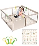 Mloong Baby Playpen con tappetino, 59x59 pollici extra large Playpen per neonati e bambini, centro attività interno ed esterno, recinto di sicurezza per bambini con cancello